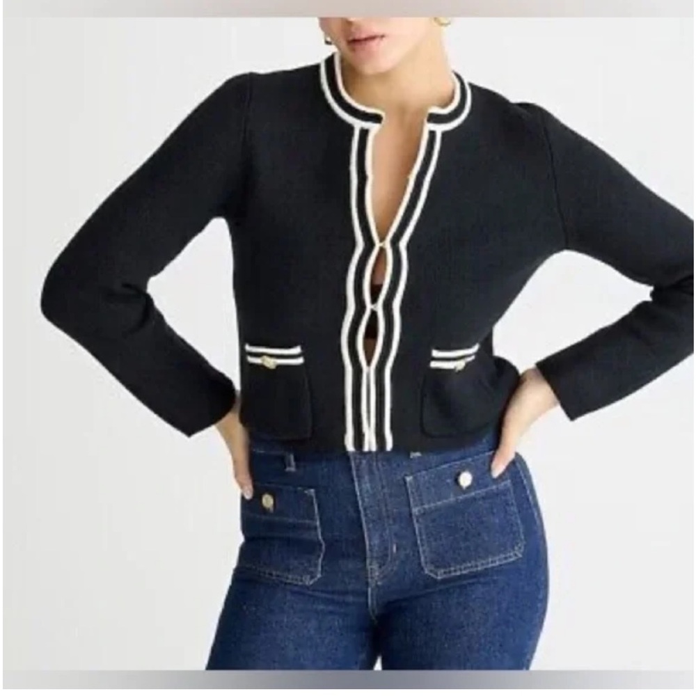 J CREW Emilie‎ Sweater Black White Trim Size XS Preppy